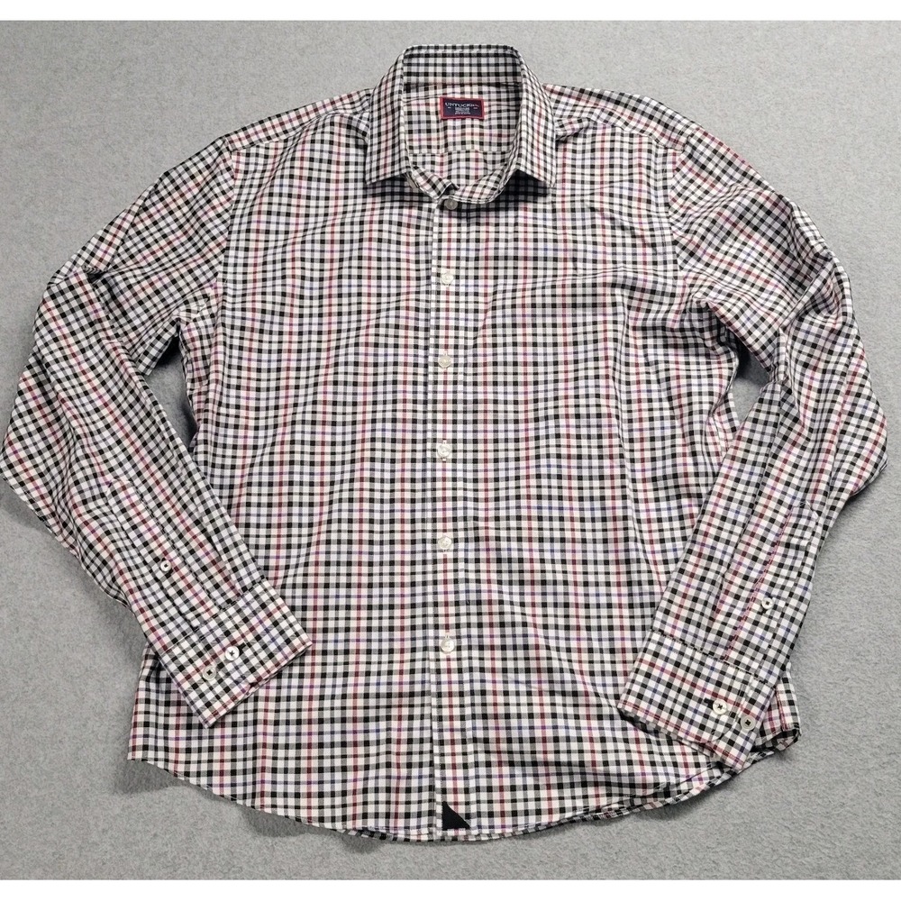 UNTUCKit Terravant WF Mens Medium Purple Check Wrinkle Free Button Down 40228